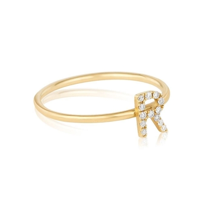 Silver Jewelry Personalized 18K Gold Plated Stacking Initial CZ Thin Rings for Women