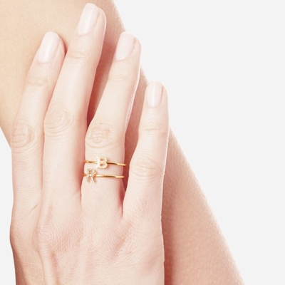 Silver Jewelry Personalized 18K Gold Plated Stacking Initial CZ Thin Rings for Women
