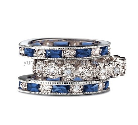 925 Sterling Silver CZ Simulated Sapphire Stackable Ring Set featuring Customized Size