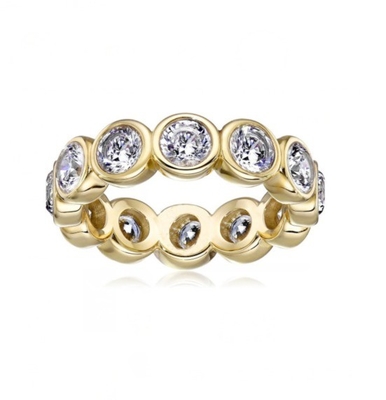 CLASSIC Ins 18K Gold Plated Bezel Setting CZ Eternity Band 925 Sterling Silver Rings