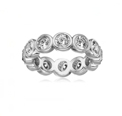 CLASSIC Ins 18K Gold Plated Bezel Setting CZ Eternity Band 925 Sterling Silver Rings