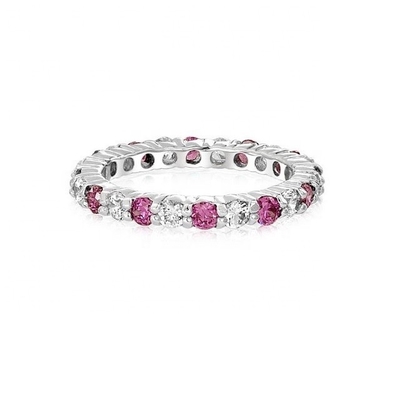 925 Silver Eternity Band Ring with Rose Gold Plating and Birthstone CZ Stones Option