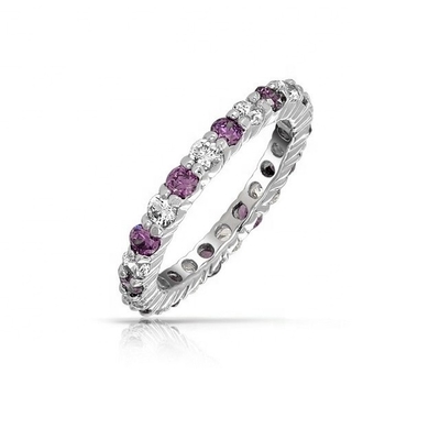 925 Silver Eternity Band Ring with Rose Gold Plating and Birthstone CZ Stones Option