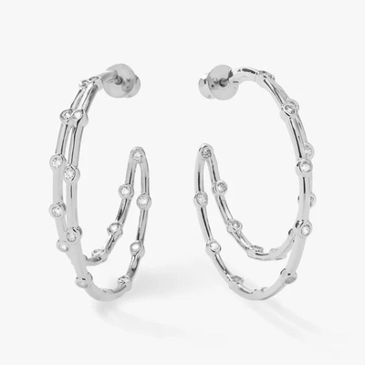 White Cubic Zirconia Hoop Earrings Bezel Set Twin Hoop Earrings 18K Gold