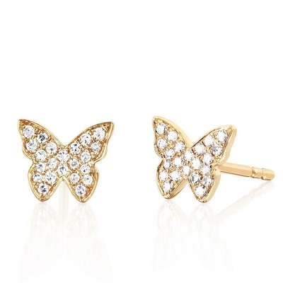 Handmade 18K Gold Plated Butterfly Stud Earrings With White Pave Setting And ZIRCON