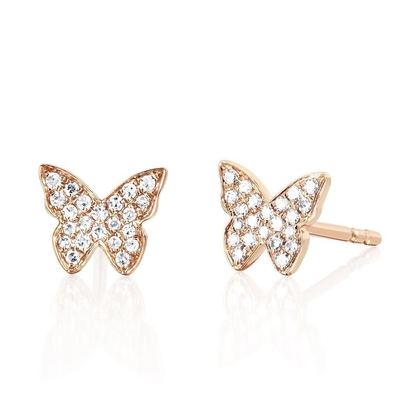 Handmade 18K Gold Plated Butterfly Stud Earrings With White Pave Setting And ZIRCON