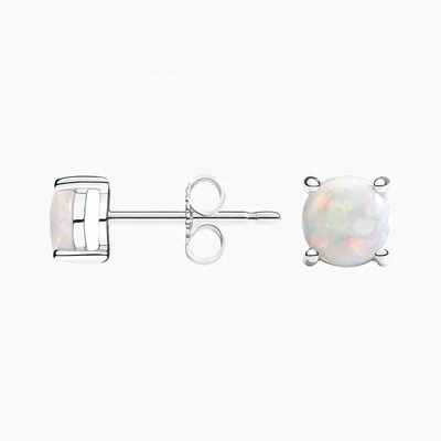 18K Gold 6MM Solitaire Opal Stud Earrings For Women And Girls Fine Jewelry