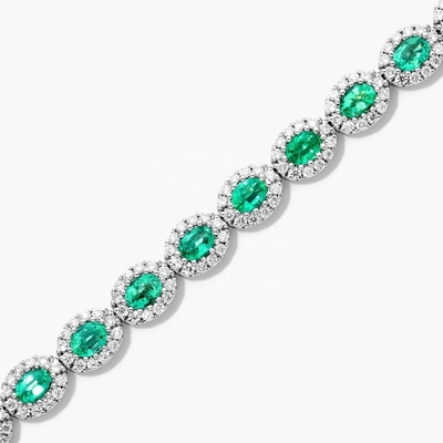 5.7mm Width Zircon Tennis Bracelet Oval Emerald White 14K Gold Bracelet Womens