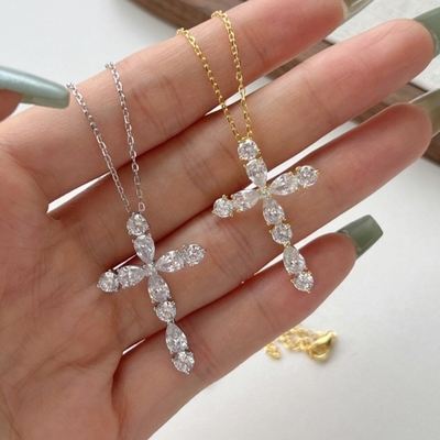 Customize 925 Sterling Silver Cross Necklace 18k Silver Cross And Chain Ladies