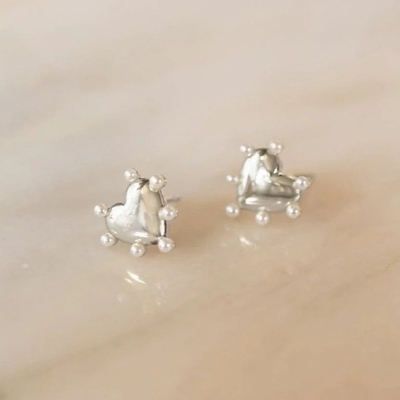 Heart Shape Pearls Stud Earrings Handmade In 925 Sterling Silver 14K Gold For Girls Fashion Fine Jewelry