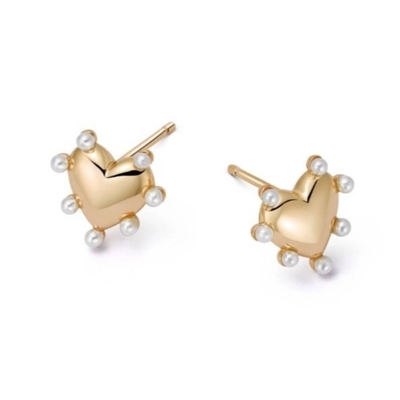 Heart Shape Pearls Stud Earrings Handmade In 925 Sterling Silver 14K Gold For Girls Fashion Fine Jewelry