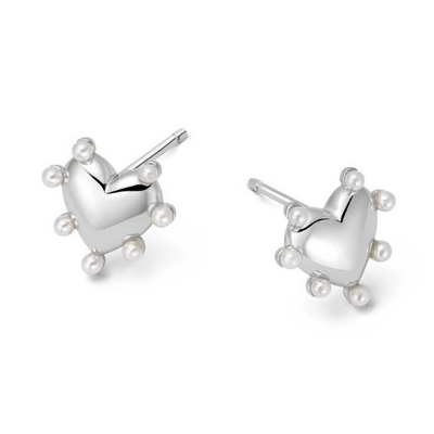 Heart Shape Pearls Stud Earrings Handmade In 925 Sterling Silver 14K Gold For Girls Fashion Fine Jewelry
