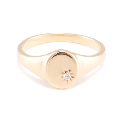 18K Gold Vermeil Sunflower Signet Ring with Minority Design in 925 Sterling Silver