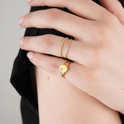 18K Gold Vermeil Sunflower Signet Ring with Minority Design in 925 Sterling Silver