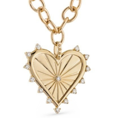 18K Gold White CZ Spiked Love Heart Charm Necklace 925 Sterling Silver Pendants