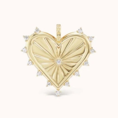 18K Gold White CZ Spiked Love Heart Charm Necklace 925 Sterling Silver Pendants