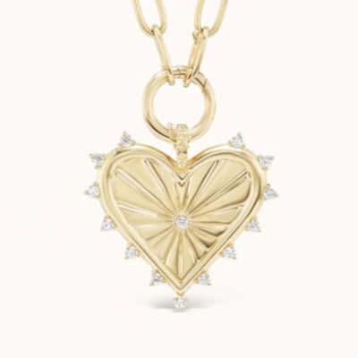 18K Gold White CZ Spiked Love Heart Charm Necklace 925 Sterling Silver Pendants