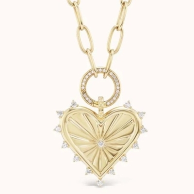 18K Gold White CZ Spiked Love Heart Charm Necklace 925 Sterling Silver Pendants