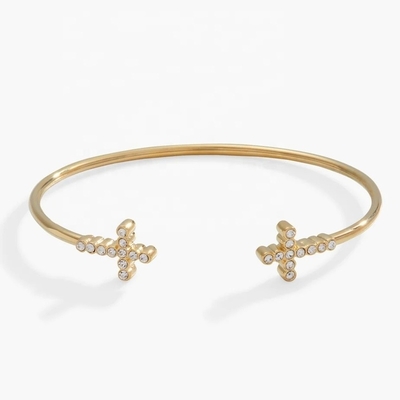 925 14K Gold Cross Bangle Bracelet With Pave Crystal Zircon For Women