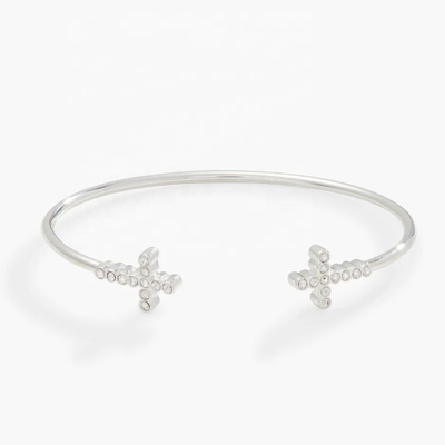 925 14K Gold Cross Bangle Bracelet With Pave Crystal Zircon For Women