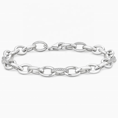 Chic Style Micro Insert Inlay Technology 925 Sterling Silver White Gold Link Bracelet
