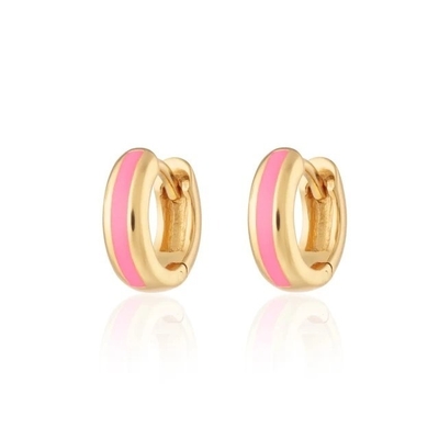 925 Customized Logo 18K Gold Plated Pink Enamel Huggie Earrings For Women'S Chic Look