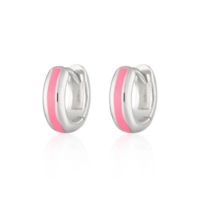 925 Customized Logo 18K Gold Plated Pink Enamel Huggie Earrings For Women'S Chic Look