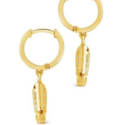 Cowboy Boot Micro Delicate Brass Drop Earrings White CZ Stone Brass Dangle Earrings