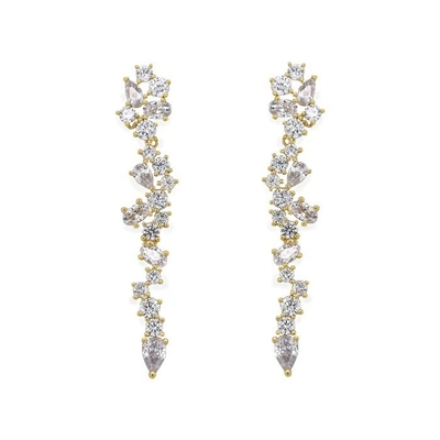 Cluster Drop Bridal Statement Earrings White Cubic Zircon Brass Earrings Customized
