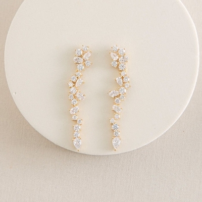 Cluster Drop Bridal Statement Earrings White Cubic Zircon Brass Earrings Customized
