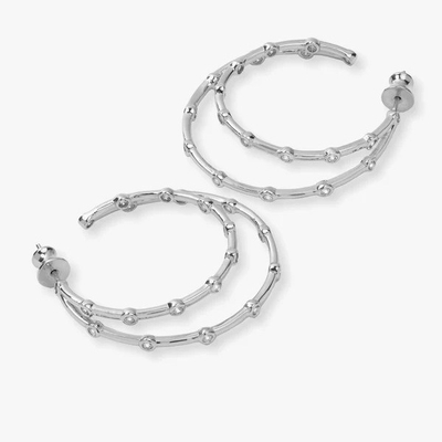 White Cubic Zirconia Hoop Earrings Bezel Set Twin Hoop Earrings 18K Gold