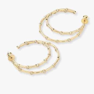 White Cubic Zirconia Hoop Earrings Bezel Set Twin Hoop Earrings 18K Gold