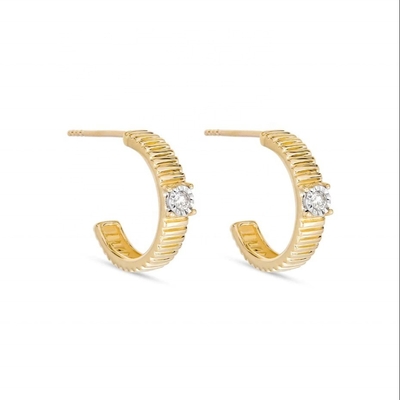 Ladies Cubic Zirconia Diamond Hoop Earrings Brass Round Brilliant Cut