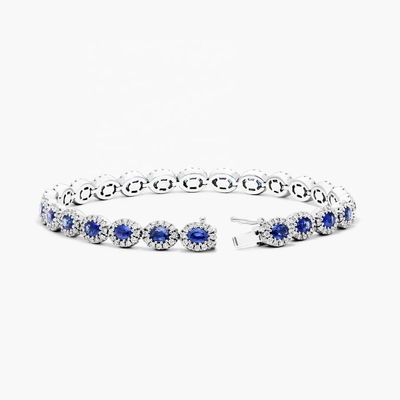 5.7mm Width Zircon Tennis Bracelet Oval Emerald White 14K Gold Bracelet Womens