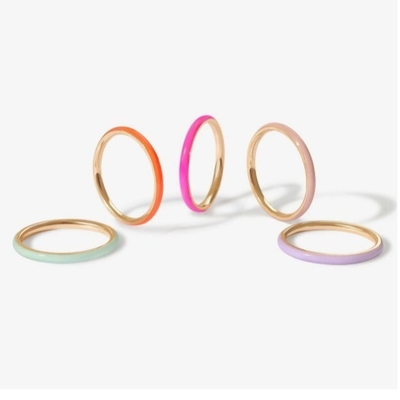 Pink Enamel 18K Gold Plated Rings Solid 925 Sterling Silver Stacking Rings