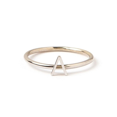 Personalized Initial 14K Gold Mini Letter Stacked 925 Sterling Silver Rings for Women