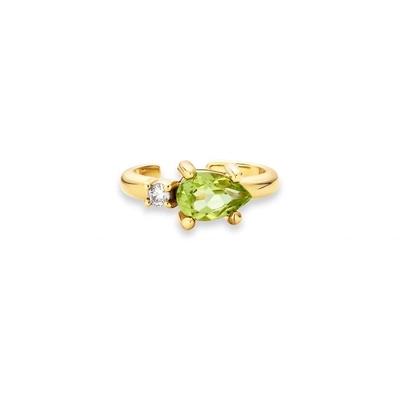 18K Gold Plated 925 Sterling Silver TRENDY Design Pear Cut Peridot CZ Cuff Earrings