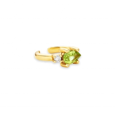 18K Gold Plated 925 Sterling Silver TRENDY Design Pear Cut Peridot CZ Cuff Earrings