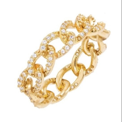 925 Sterling Silver Eternity Link Chain Band Women Rings Classic Cuban Style with ZIRCON