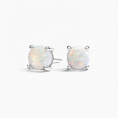 18K Gold 6MM Solitaire Opal Stud Earrings For Women And Girls Fine Jewelry