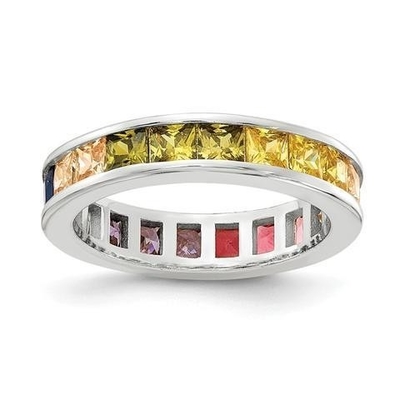 Colorful Cubic Zircon Eternity Wedding Ring Band for Women 925 Silver ECO-Friendly