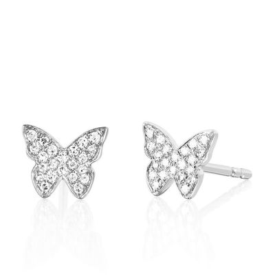 Handmade 18K Gold Plated Butterfly Stud Earrings With White Pave Setting And ZIRCON
