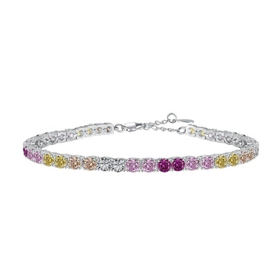 Personalized Style Rainbow Zircon Inset 925 Sterling Silver Tennis Bracelet For Women
