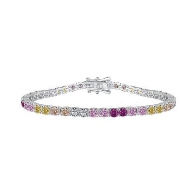 Personalized Style Rainbow Zircon Inset 925 Sterling Silver Tennis Bracelet For Women