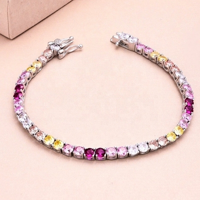 Personalized Style Rainbow Zircon Inset 925 Sterling Silver Tennis Bracelet For Women