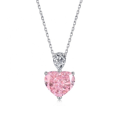S925 Sterling Silver Necklace for Women Pink Heart White Drop Pear CZ Pendant Collarbone Chain