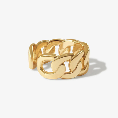 S925 Silver Fine Jewelry 14K Yellow Gold Chunky Chain Open Ring