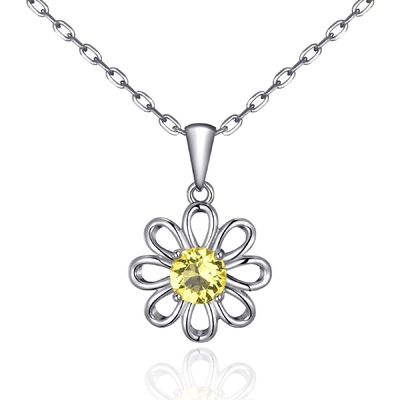 925 Sterling Silver Sunflower Pendant with Chain Jewelry Design Yellow Cubic Zircon