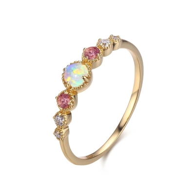 Opal and Ruby CZ 925 Sterling Silver Stacking Women's Rings Girls Jewelry