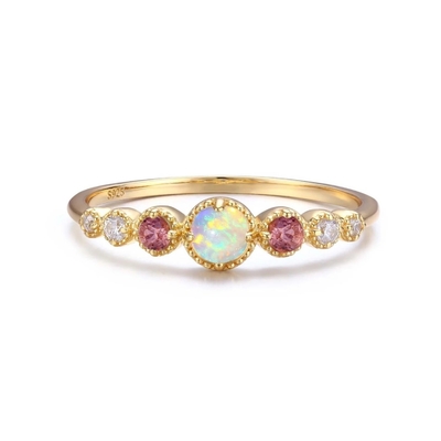 Opal and Ruby CZ 925 Sterling Silver Stacking Women's Rings Girls Jewelry